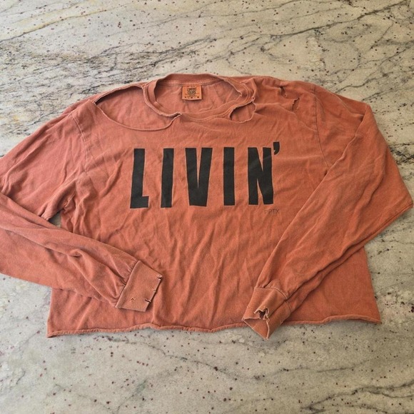 Cropped Comfort colors rustic colored distressed long sleeve LIVIN' womens large - Picture 1 of 4